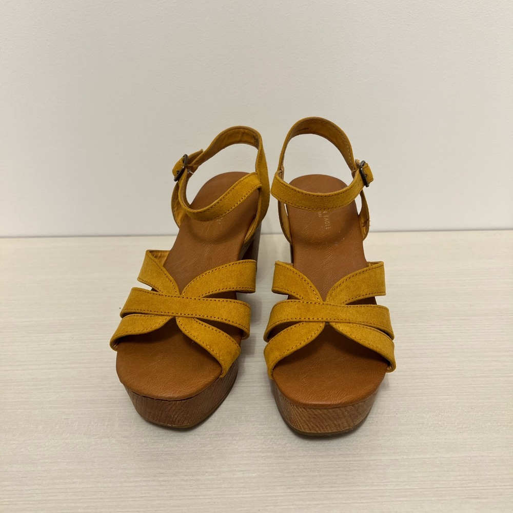 American Eagle Yellow Wooden Platform Sandals